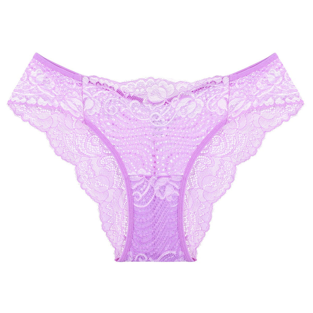 Two Tone Floral Lace Low Rise Cheeky Panty - Lilac