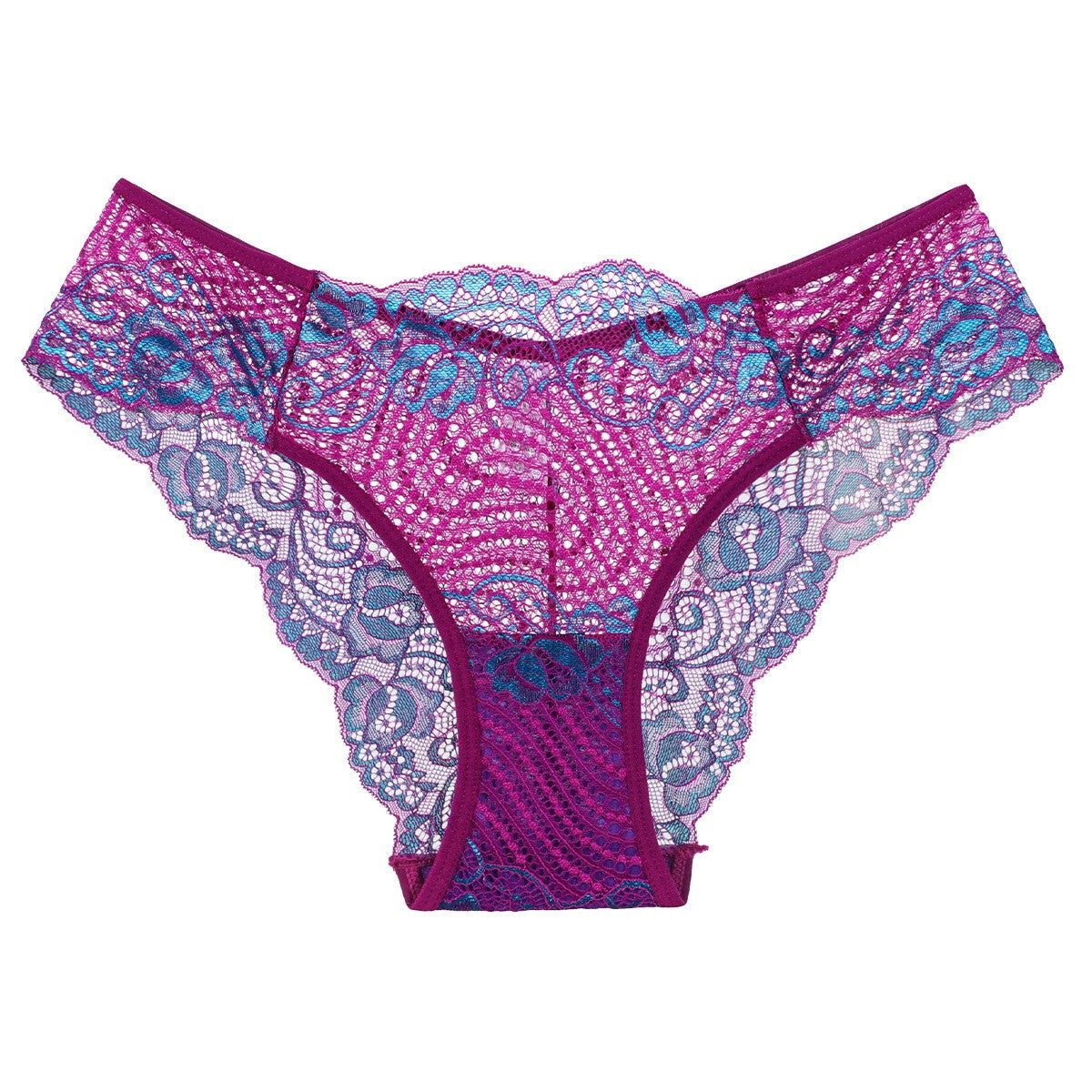 Two Tone Floral Lace Low Rise Cheeky Panty - Purple