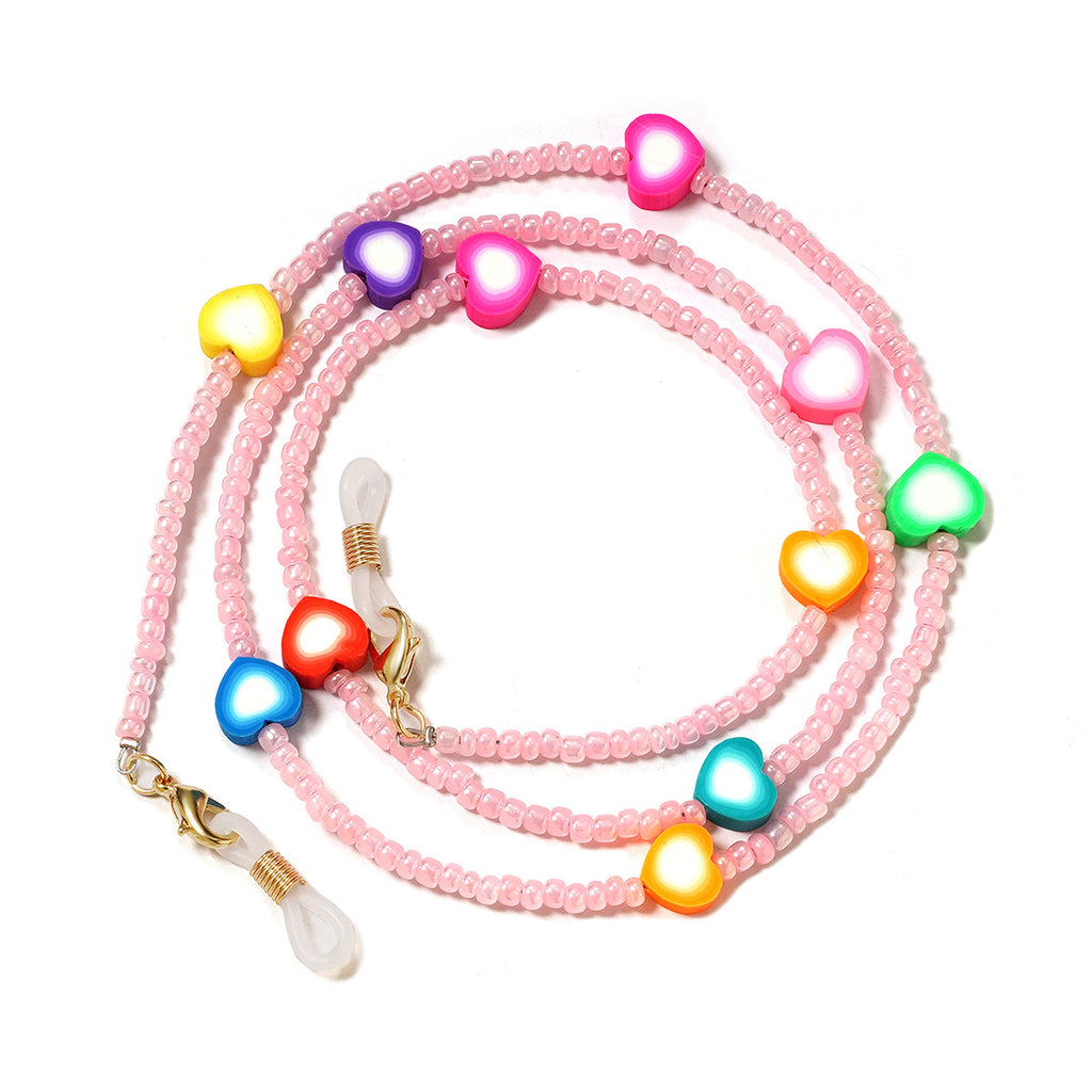 Beaded Clay Charm Glasses Chain - PinkLove