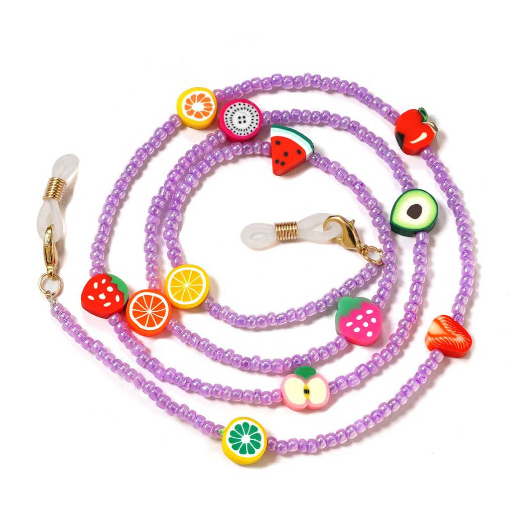 Beaded Clay Charm Glasses Chain - Purple
