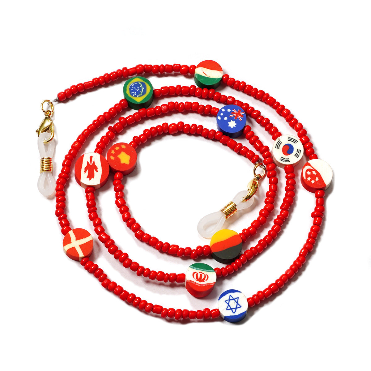 Beaded Clay Charm Glasses Chain - Red
