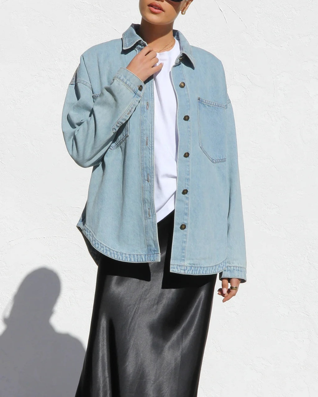 Vintage Washed Oversized Denim Shirt - Blue