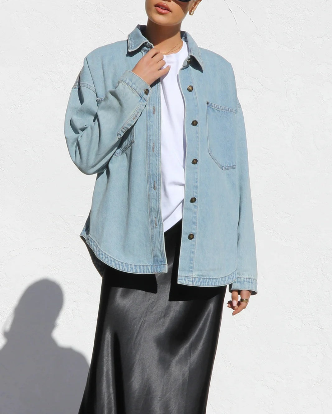 Vintage Washed Oversized Denim Shirt - Blue