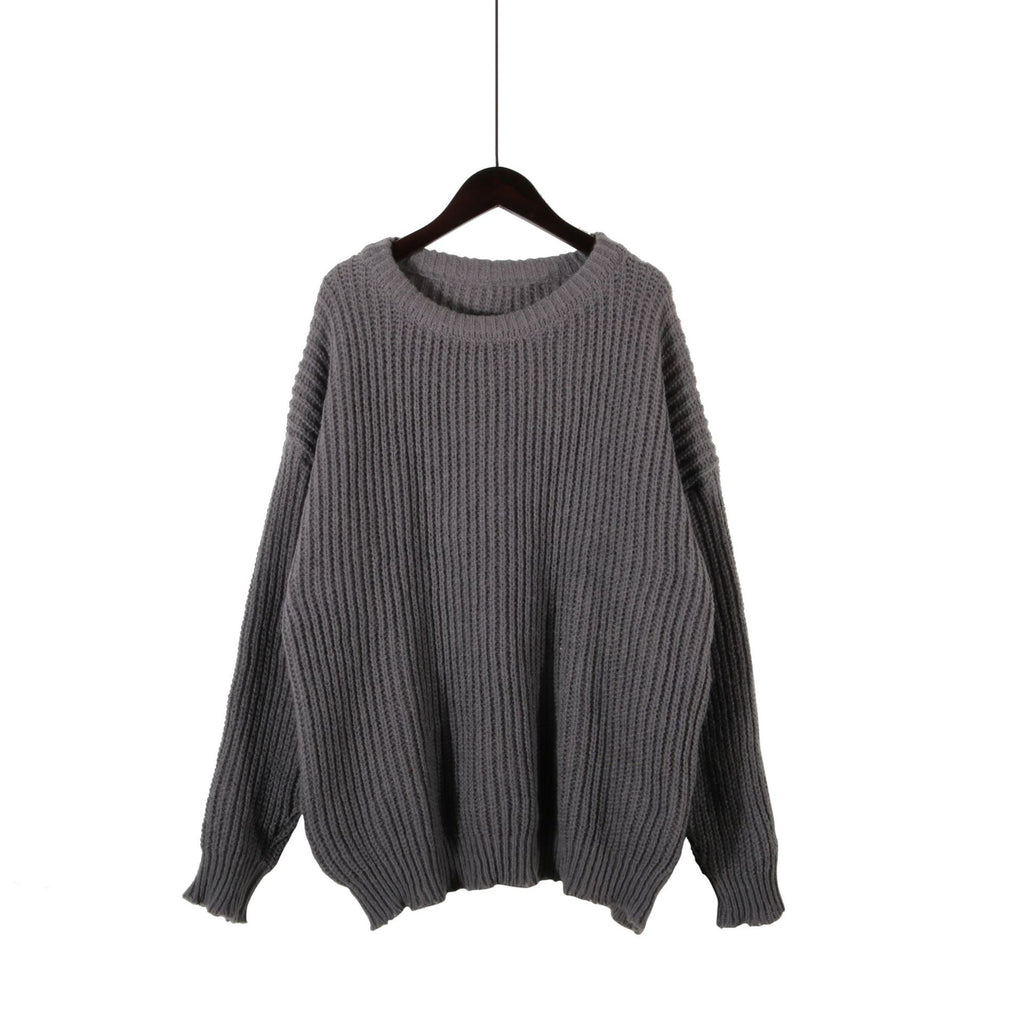 Oversized Chunky Rib Knit Drop Shoulder Sweater - Grey