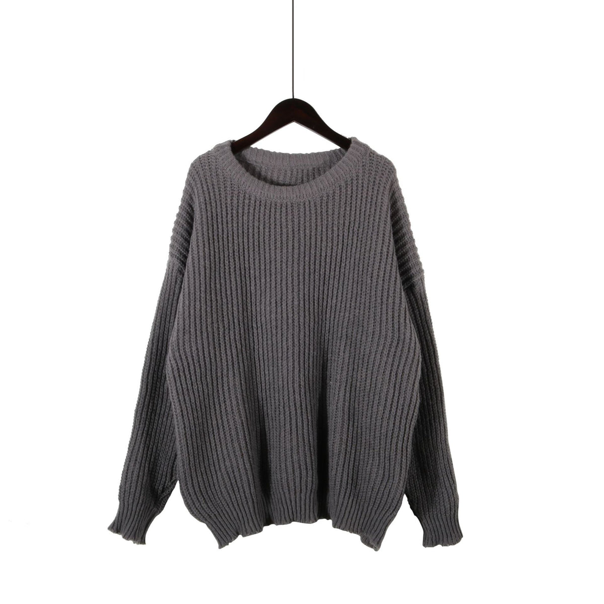 Oversized Chunky Rib Knit Drop Shoulder Sweater - Grey