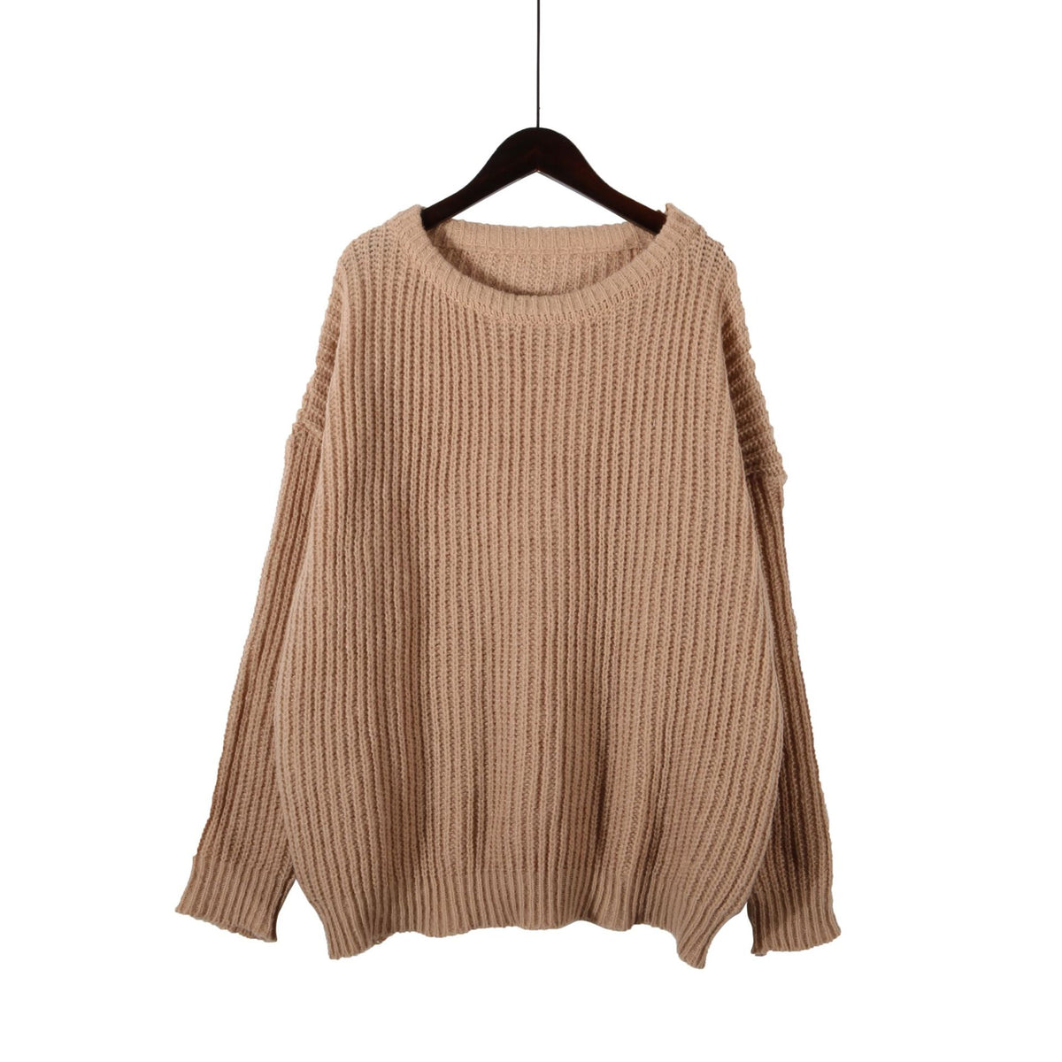 Oversized Chunky Rib Knit Drop Shoulder Sweater - Khaki - 1