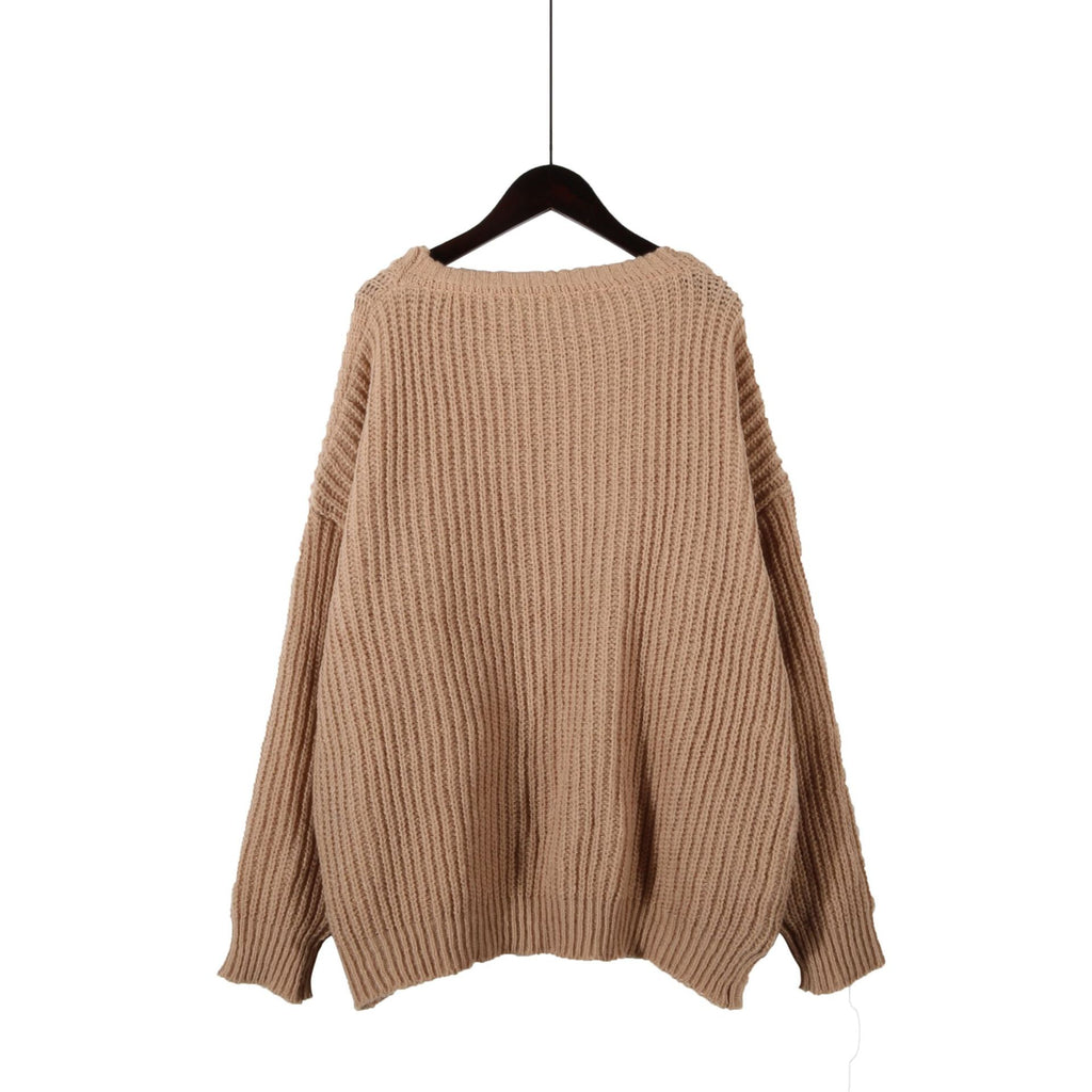 Oversized Chunky Rib Knit Drop Shoulder Sweater - Khaki - 2