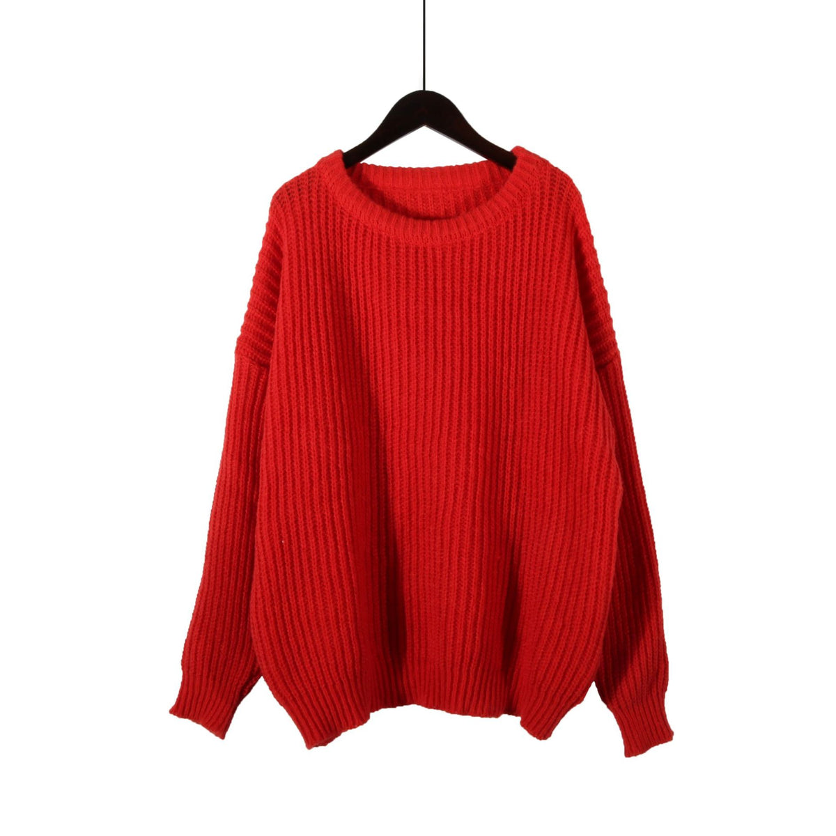 Oversized Chunky Rib Knit Drop Shoulder Sweater - Red