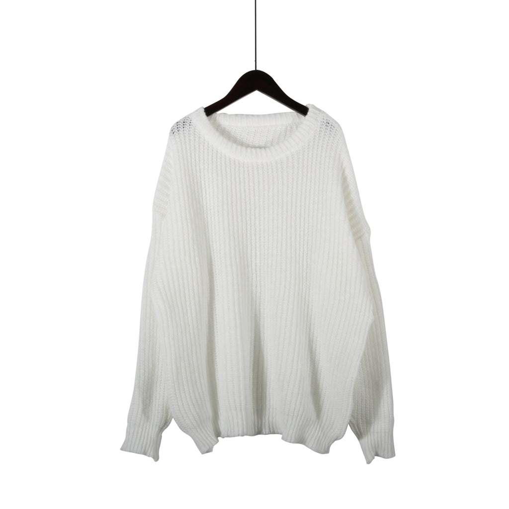 Oversized Chunky Rib Knit Drop Shoulder Sweater - White