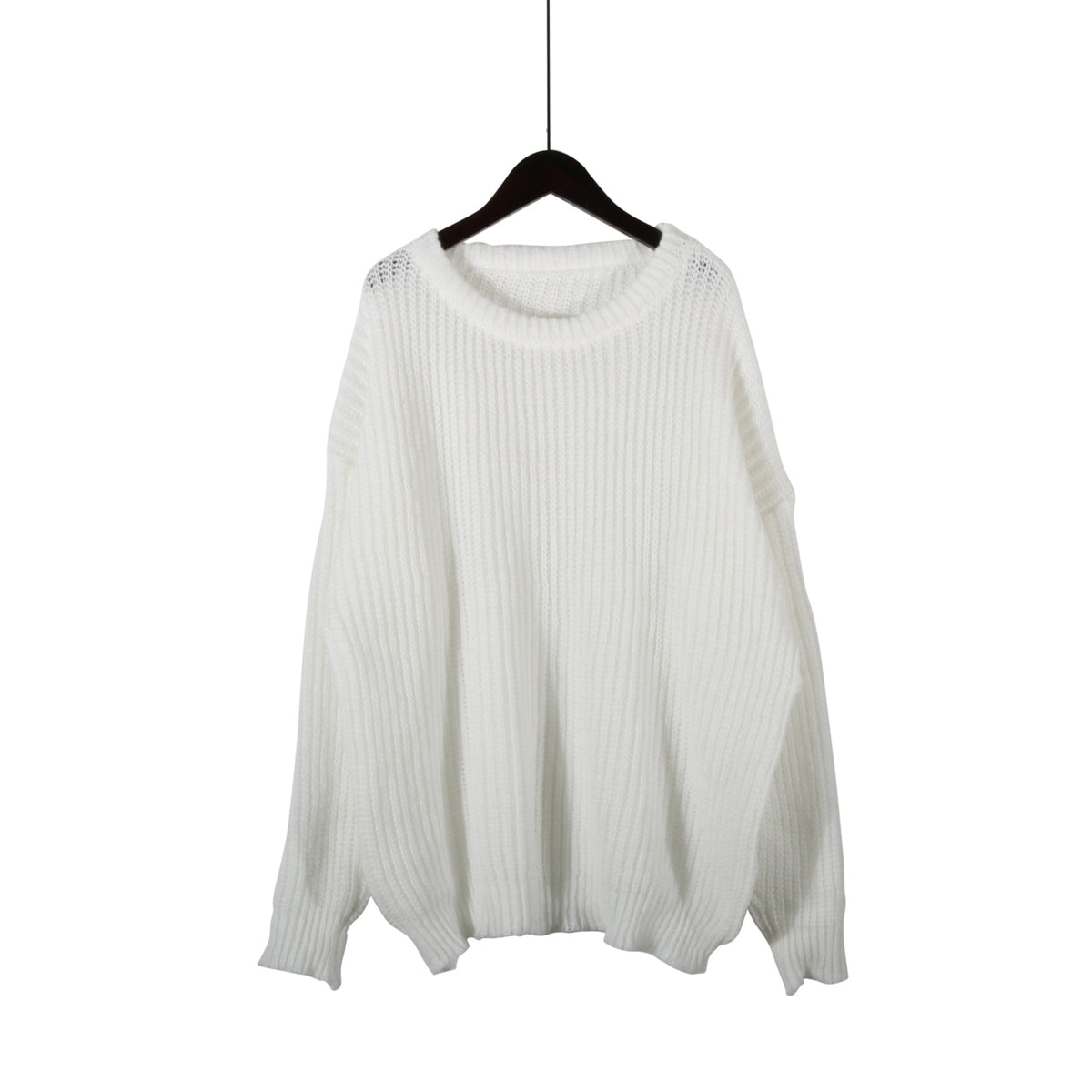 Oversized Chunky Rib Knit Drop Shoulder Sweater - White