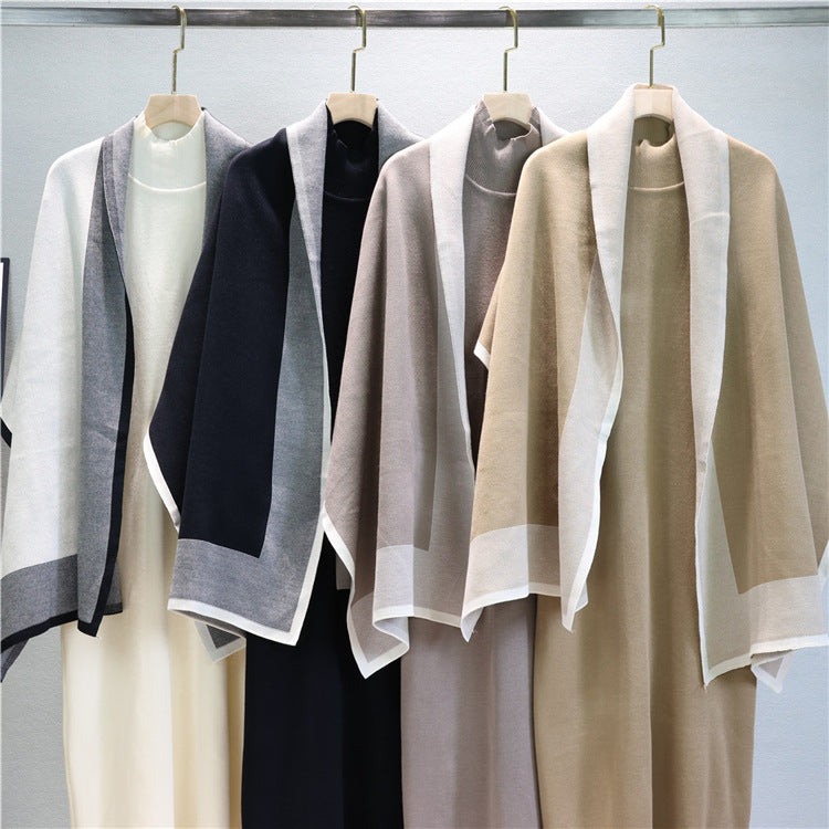 Mock Neck Knit Dress And Draped Shawl Set
