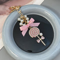 Pearl Bow Lollipop Keychain Bag Charm - Pink