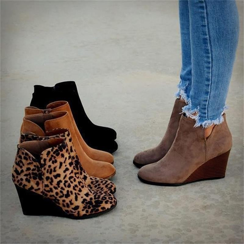 Faux Suede V Cut Wedge Ankle Booties