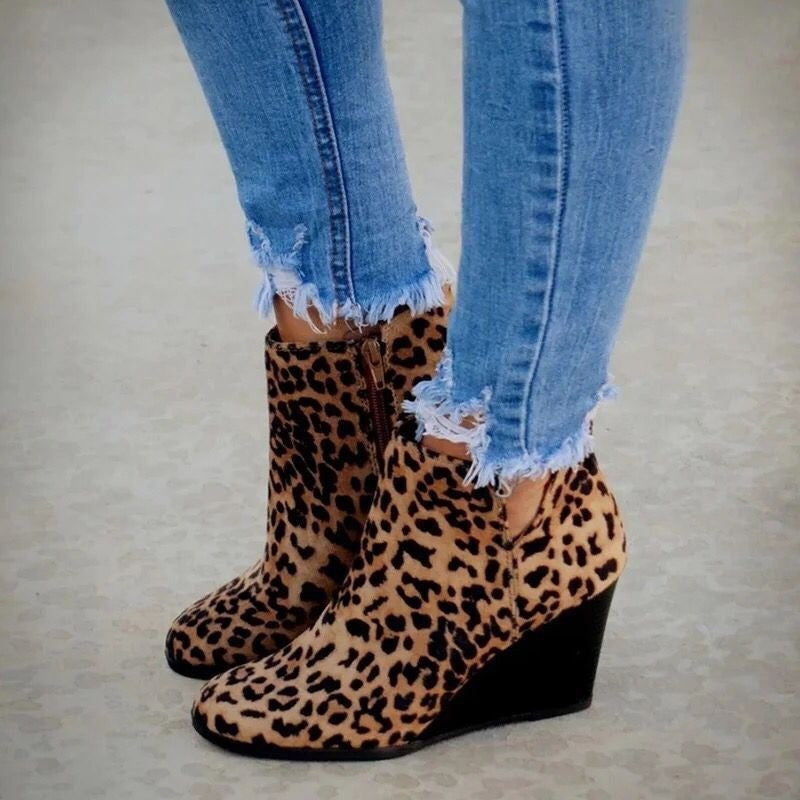 Faux Suede V Cut Wedge Ankle Booties