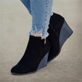 Faux Suede V Cut Wedge Ankle Booties
