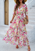 Botanical Floral Wrap Front Maxi Dress - White