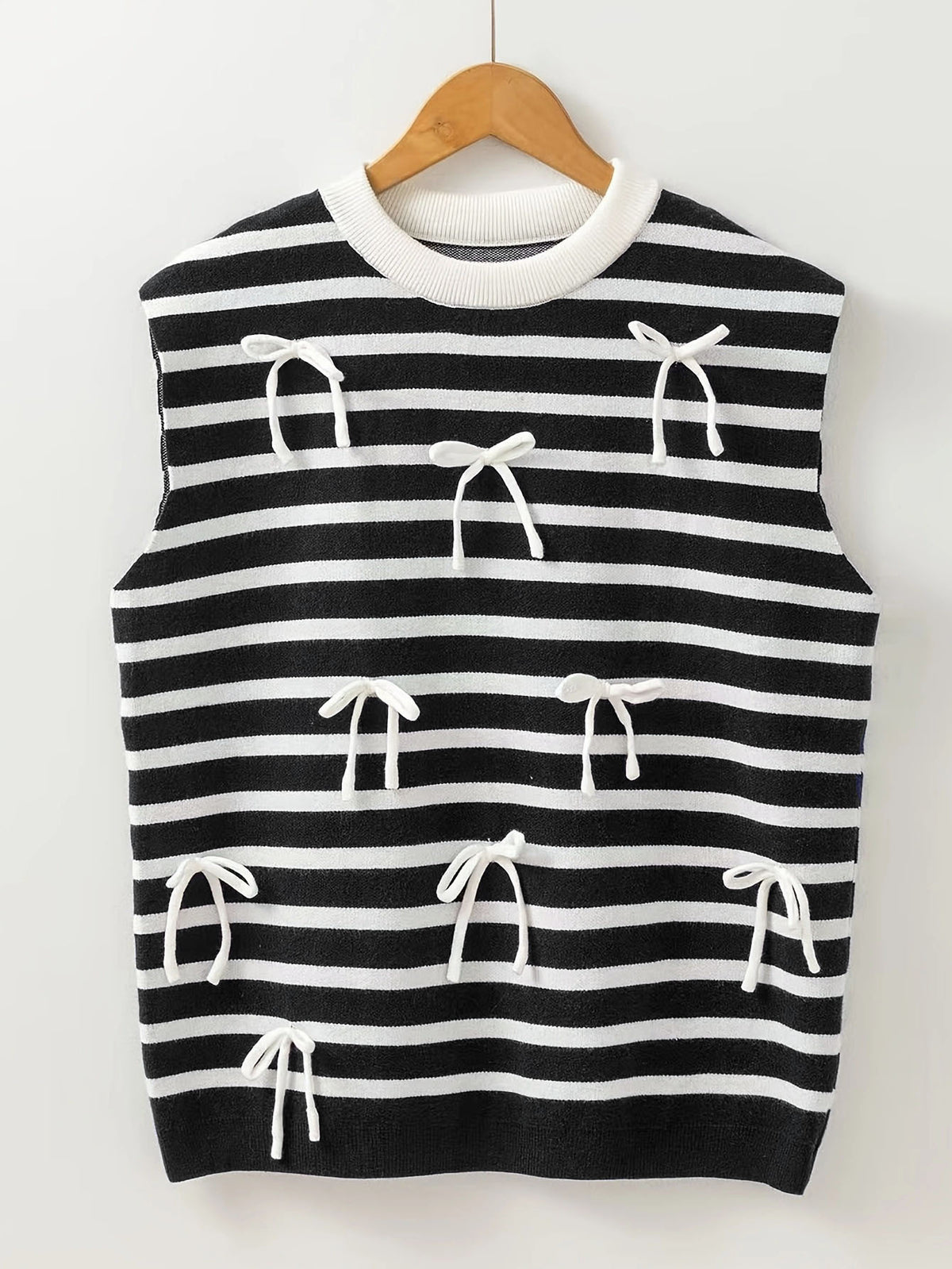 Nautical Stripe Bow Trim Knit Vest Top - Striped - 1