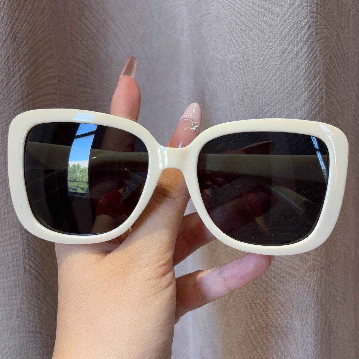 Oversized Square Frame Sunglasses - Beige