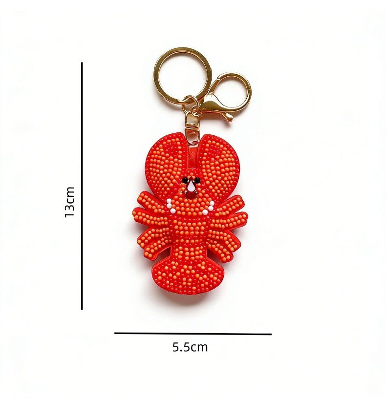Rhinestone Lobster and Shell Keychain Charm - Red_Lobster - 1