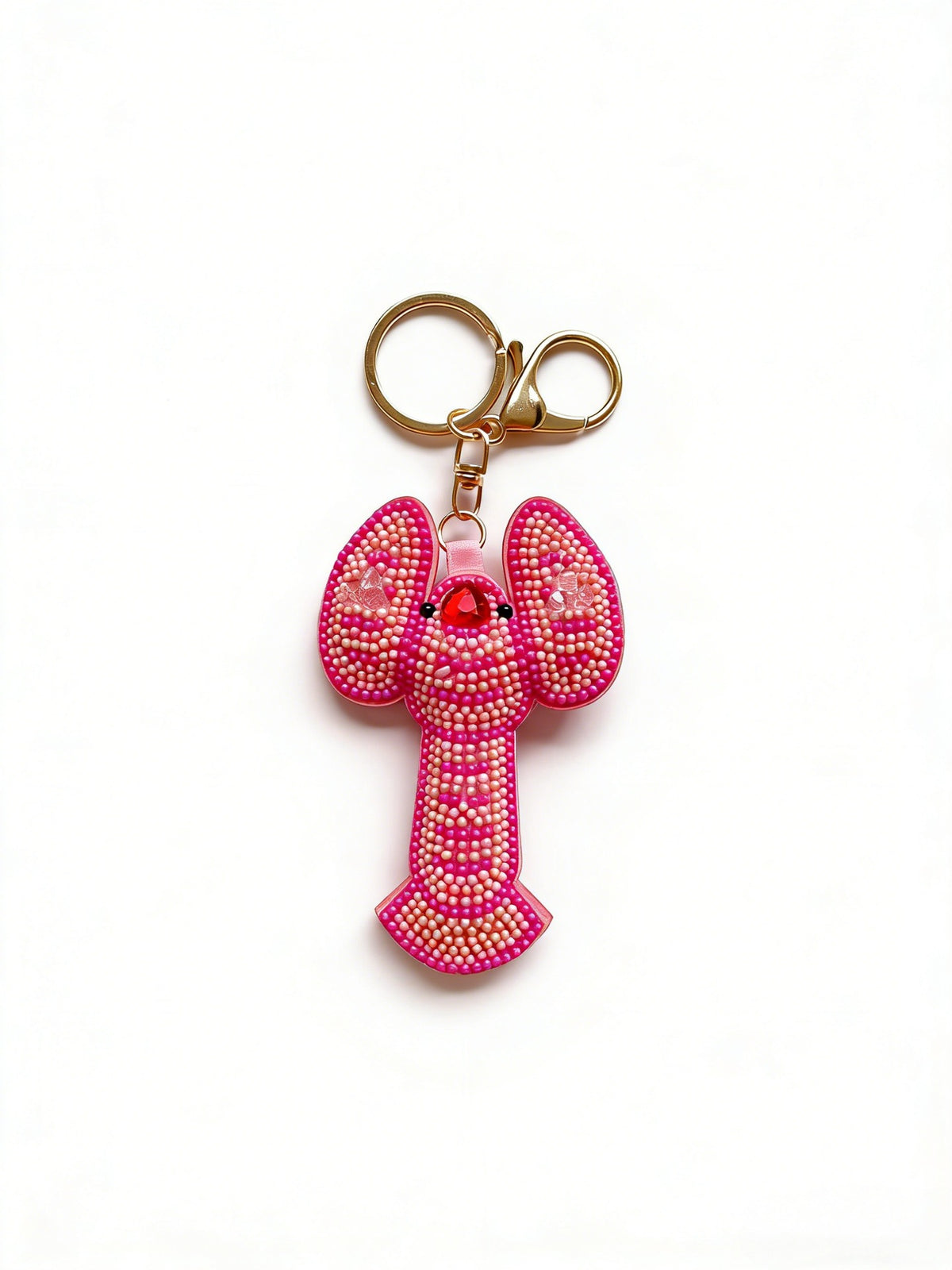Rhinestone Lobster and Shell Keychain Charm - Rose_Lobster