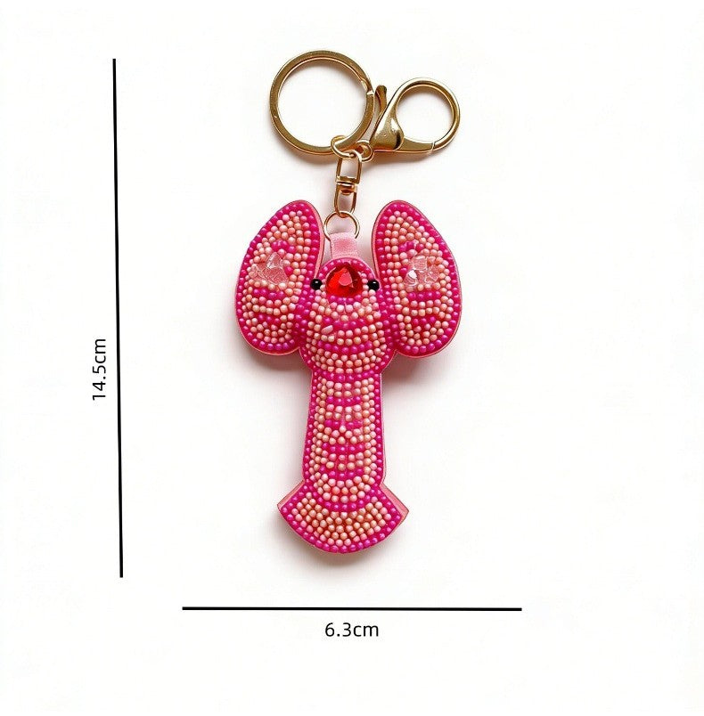 Rhinestone Lobster and Shell Keychain Charm - Rose_Lobster - 1