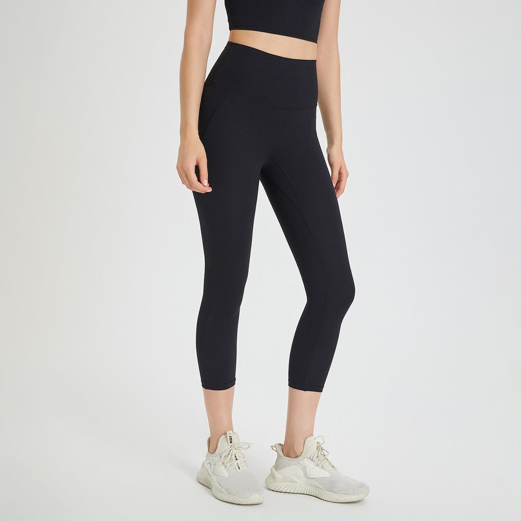 No Front Seam High Waist Capri Yoga Leggings - Black