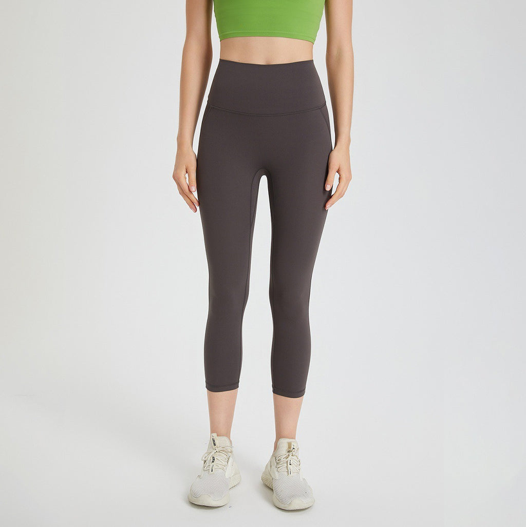 No Front Seam High Waist Capri Yoga Leggings - Carbon Gray