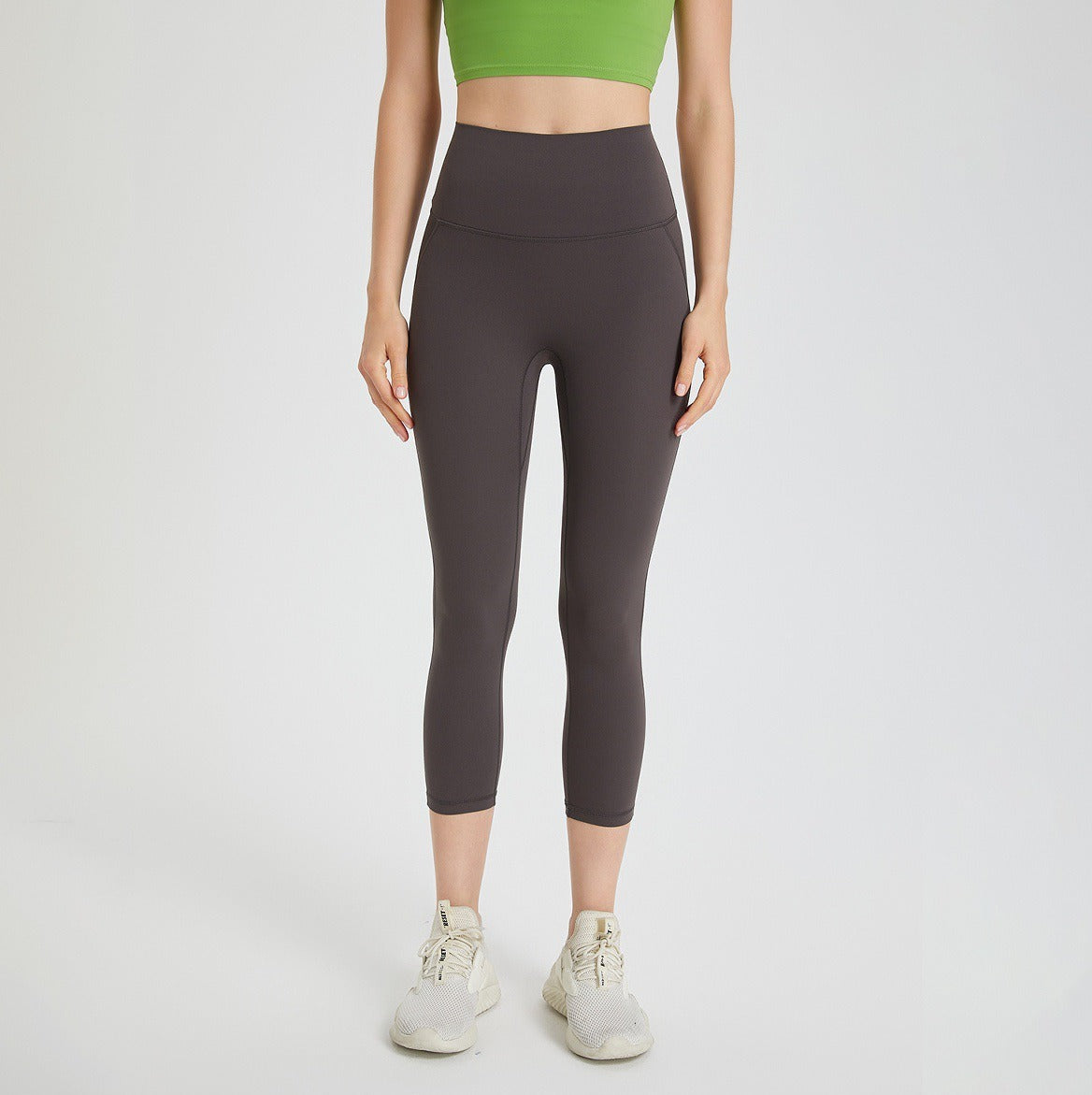 No Front Seam High Waist Capri Yoga Leggings - Carbon Gray