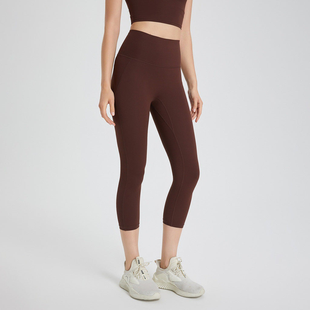 No Front Seam High Waist Capri Yoga Leggings - Chestnut