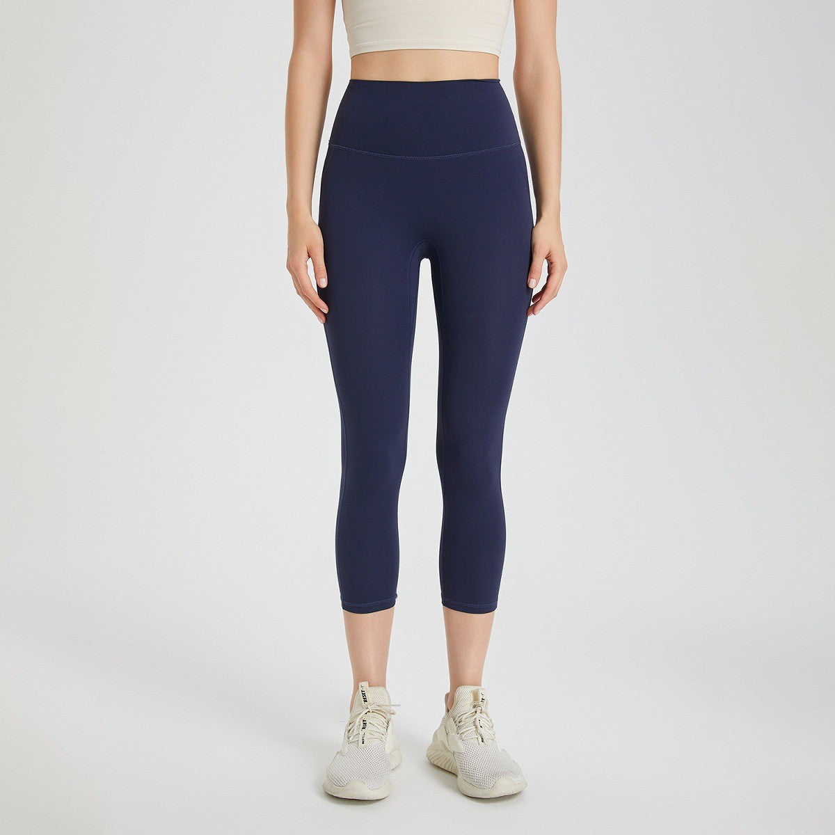 No Front Seam High Waist Capri Yoga Leggings - Navy