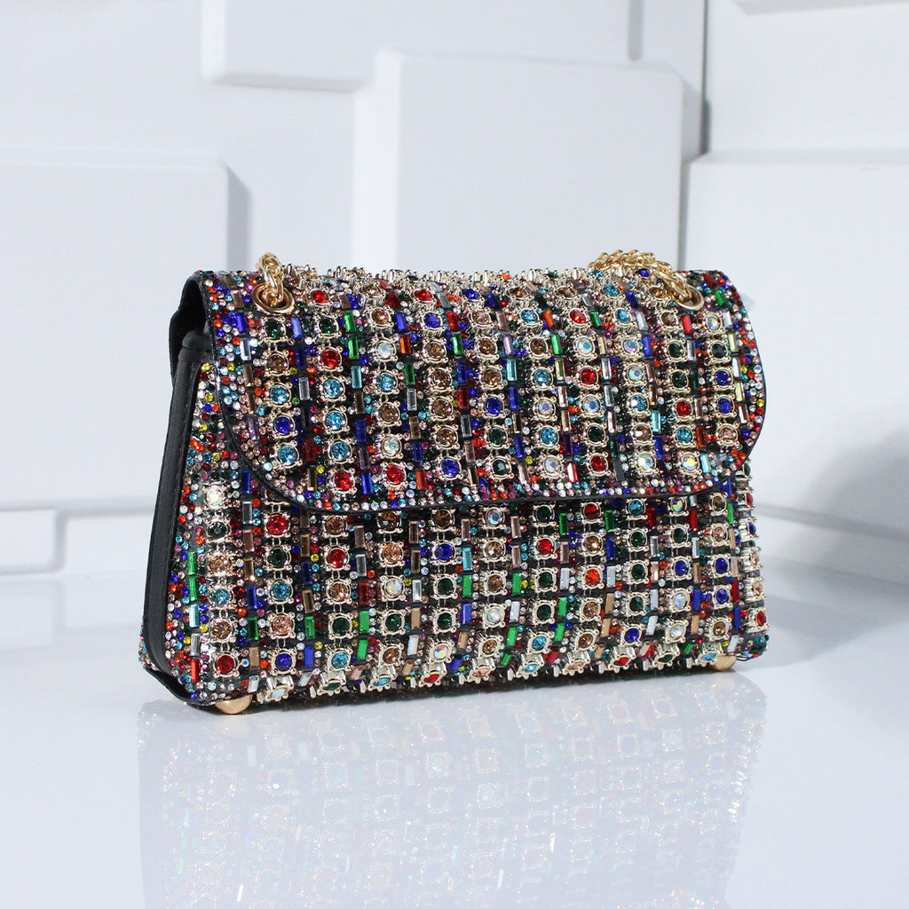 Crystal Embellished Chain Flap Shoulder Bag