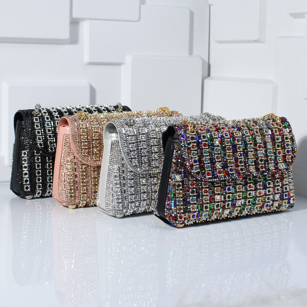 Crystal Embellished Chain Flap Shoulder Bag