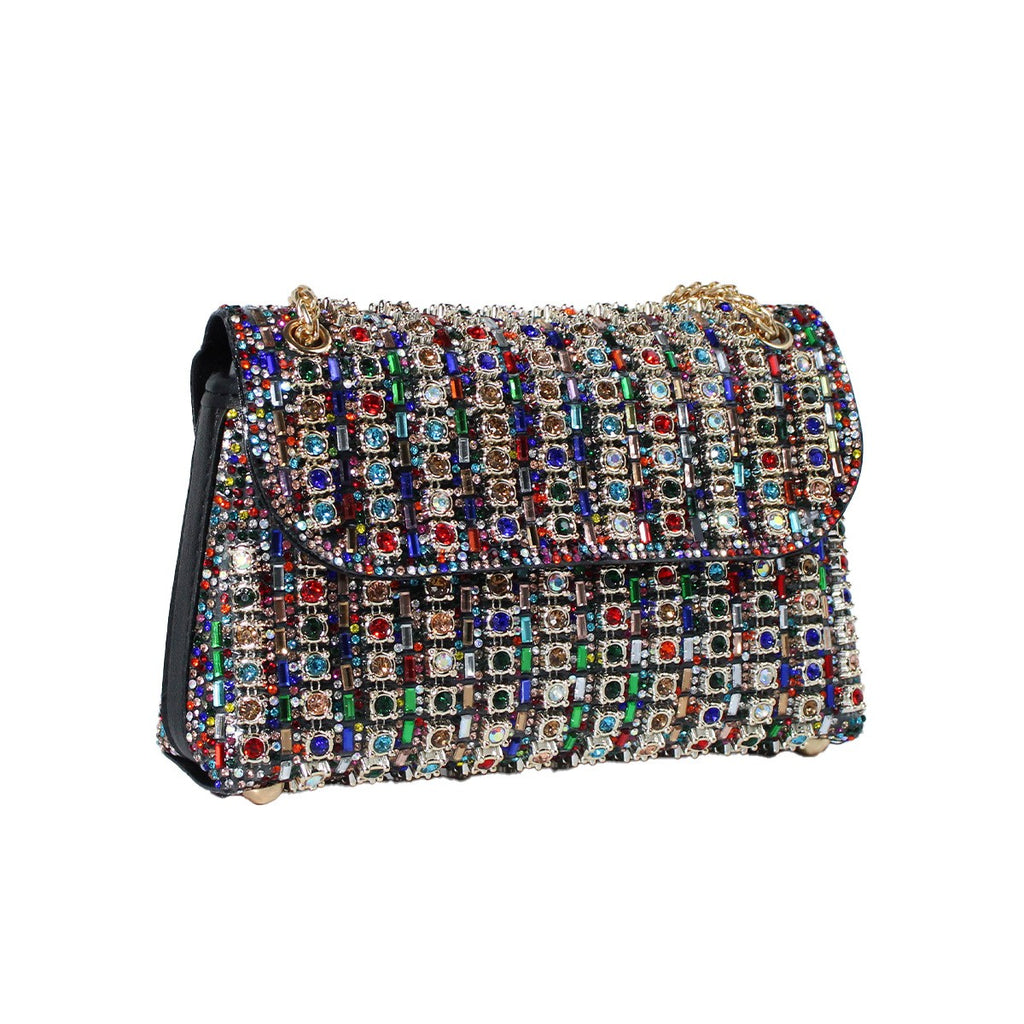 Crystal Embellished Chain Flap Shoulder Bag