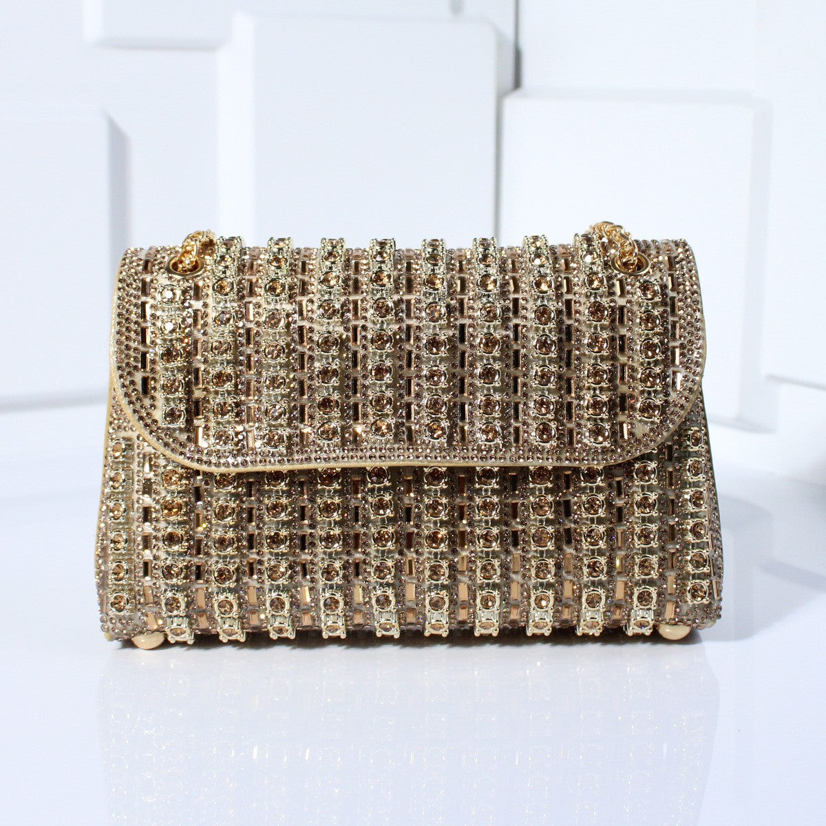Crystal Embellished Chain Flap Shoulder Bag