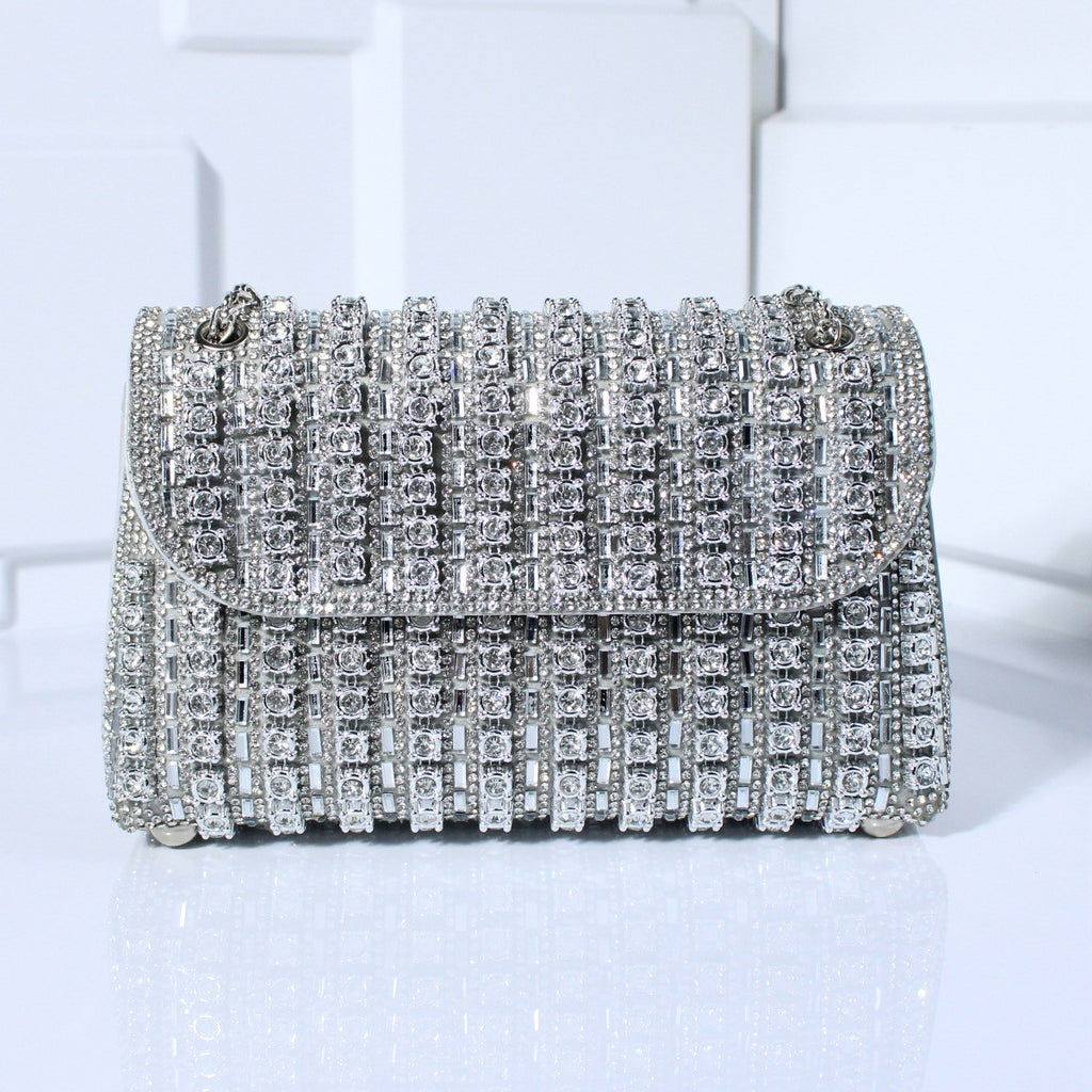 Crystal Embellished Chain Flap Shoulder Bag