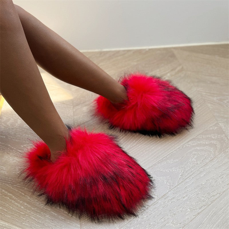 Shaggy Long Pile Faux Fur Closed Toe Slippers
