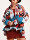 Southwestern Aztec Print Wool Shirt Jacket - Orange