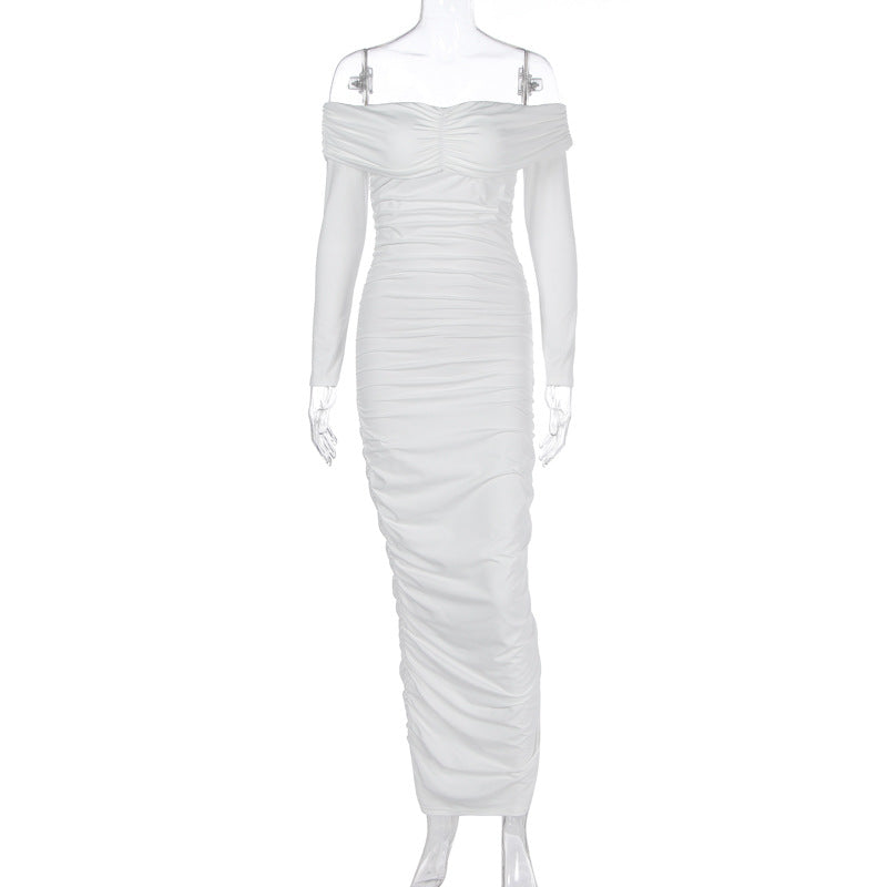 Off Shoulder Ruched Maxi Dress - White - 1