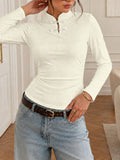 Off White Jacquard Frog Button Long Sleeve Slim Tee - Off_White