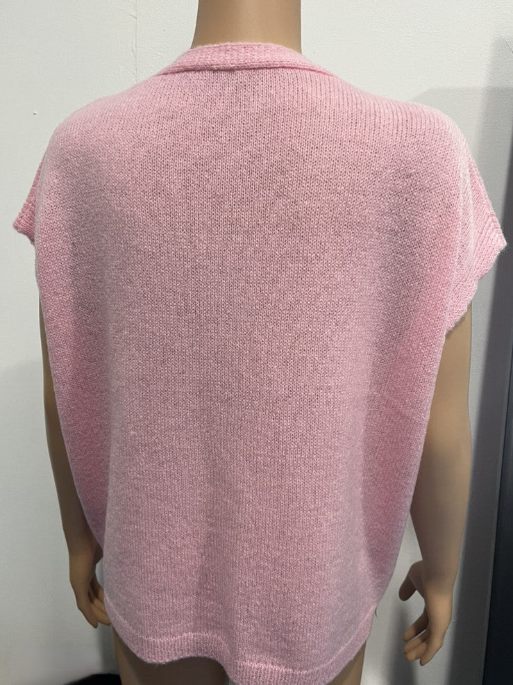 Cap Sleeve Buttoned Knit Cardigan Vest - Pink - 1