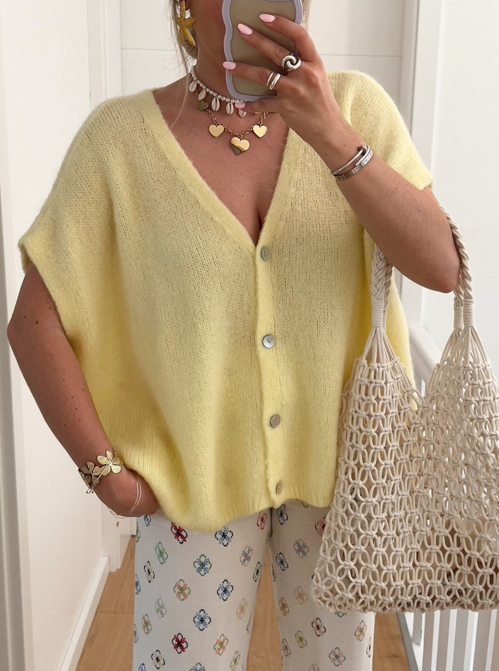 Cap Sleeve Buttoned Knit Cardigan Vest - view 1