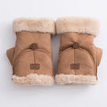 Faux Suede Flip Top Fingerless Gloves - Khaki