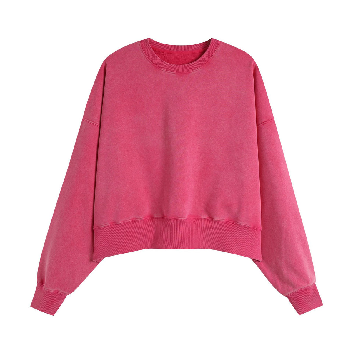 Washed Cropped Round Neck Boxy Sweatshirt - Rosered