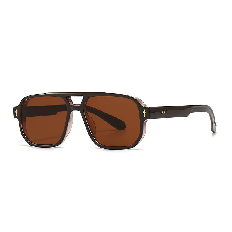 Flat Top Double Bridge Square Pilot Sunglasses - C2