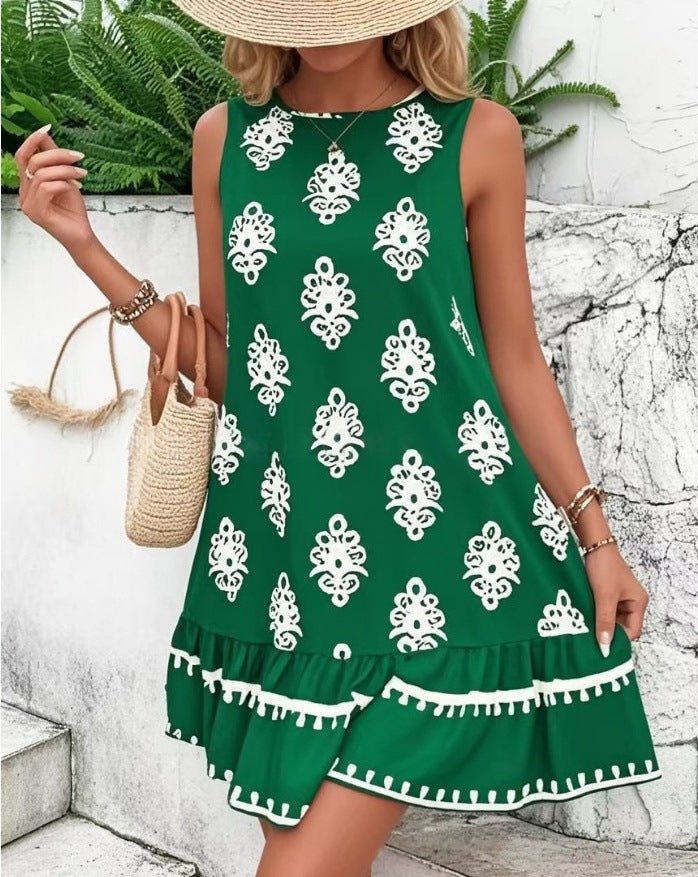 Boho Medallion Print Tie Back Mini Dress - Green