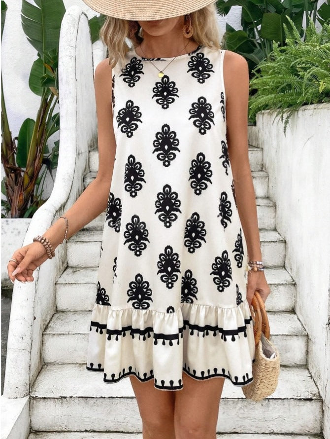 Boho Medallion Print Tie Back Mini Dress - White - 2