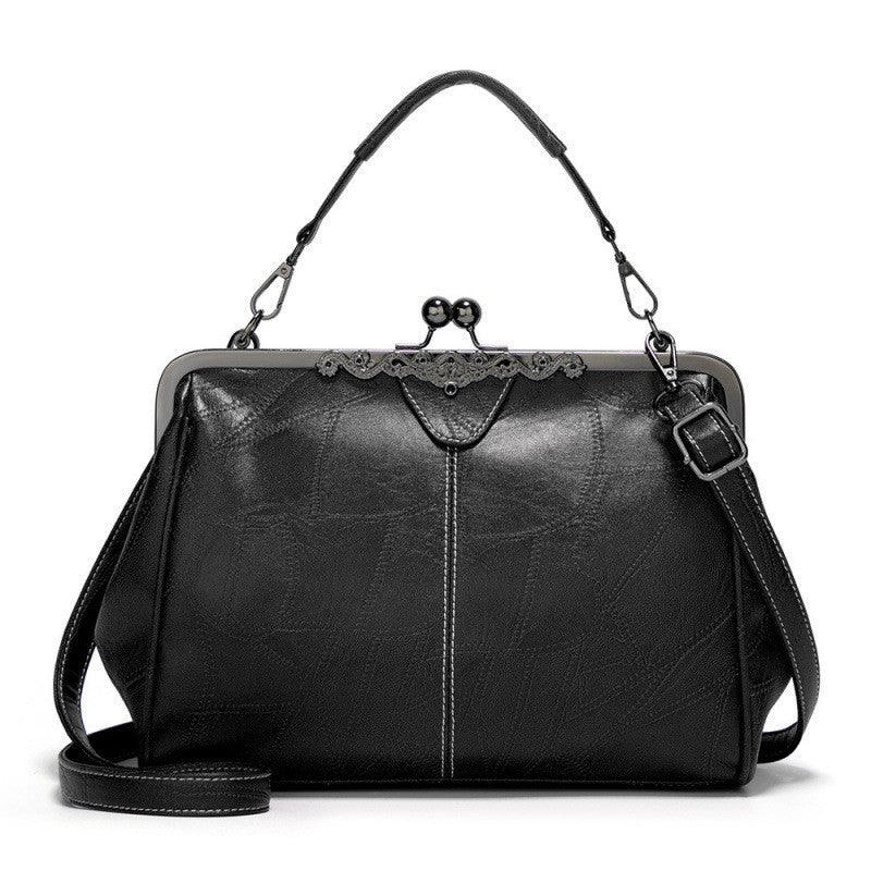 Vintage Kiss Lock Frame Top Handle Bag - Black