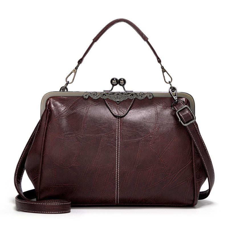 Vintage Kiss Lock Frame Top Handle Bag - Coffee