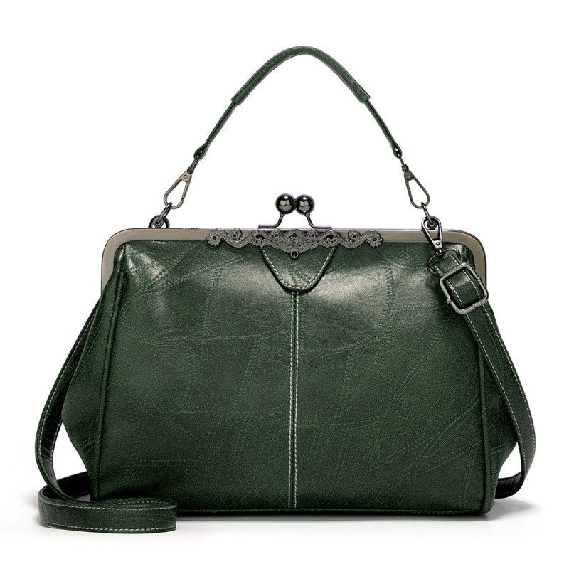 Vintage Kiss Lock Frame Top Handle Bag - Forest Green