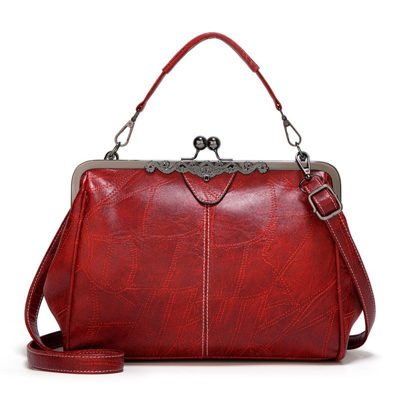 Vintage Kiss Lock Frame Top Handle Bag - Red